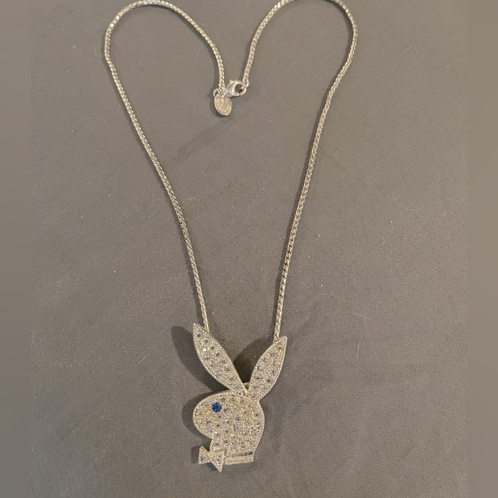 Large Rhinestone Playboy Bunny Charm Necklace